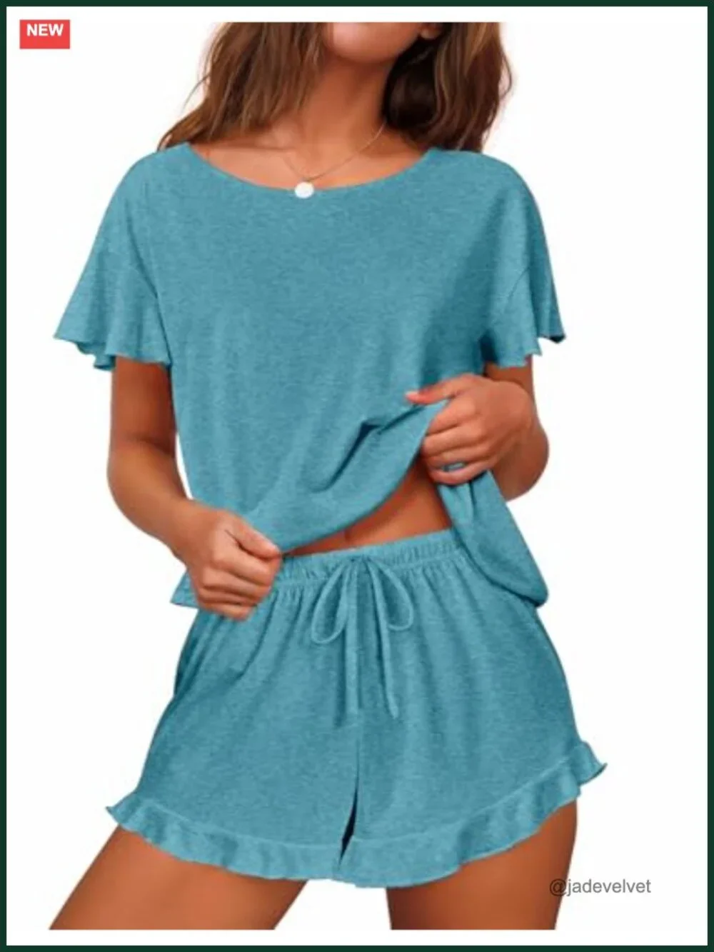 Ruffle Sleeve Pajama Set with Drawstring Shorts 2 Piece